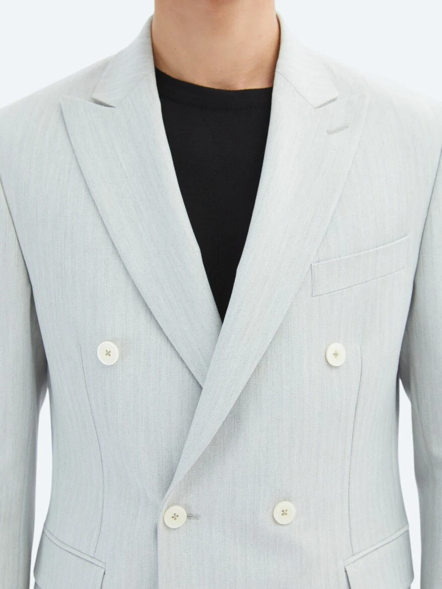 Açık Gri Düz Modern Fit Takım Elbise - 5