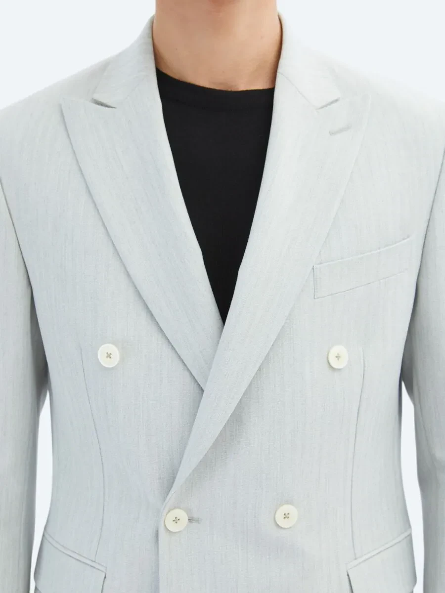 Açık Gri Düz Modern Fit Takım Elbise - 5