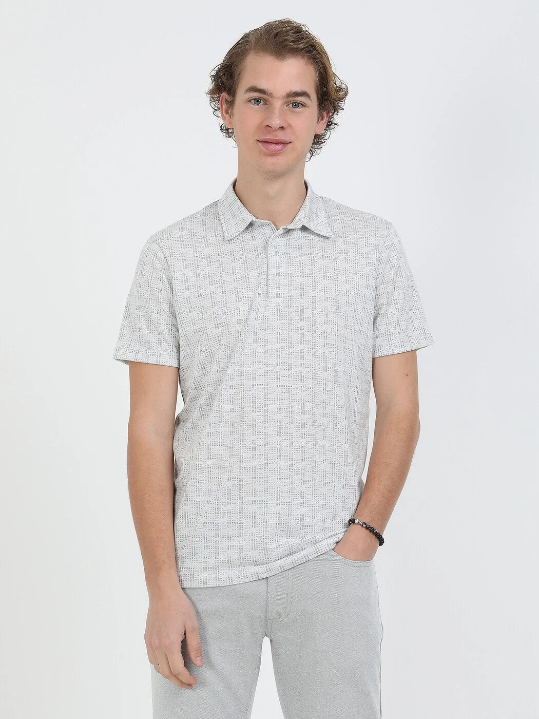 Açık Gri Jakarlı Polo Yaka T-Shirt - 2