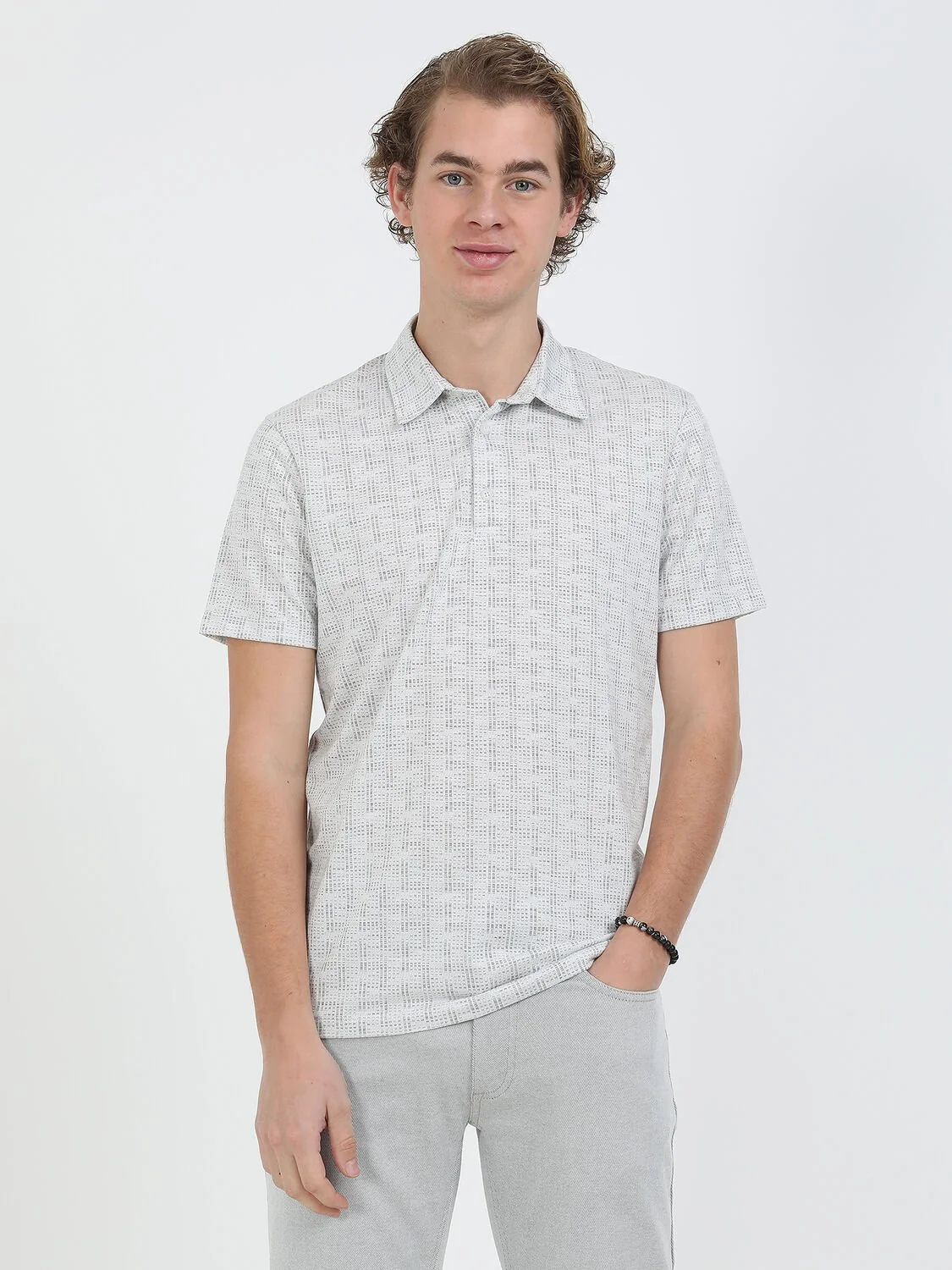 Açık Gri Jakarlı Polo Yaka T-Shirt - 2