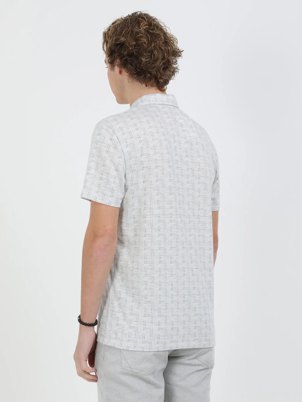 Açık Gri Jakarlı Polo Yaka T-Shirt - 4