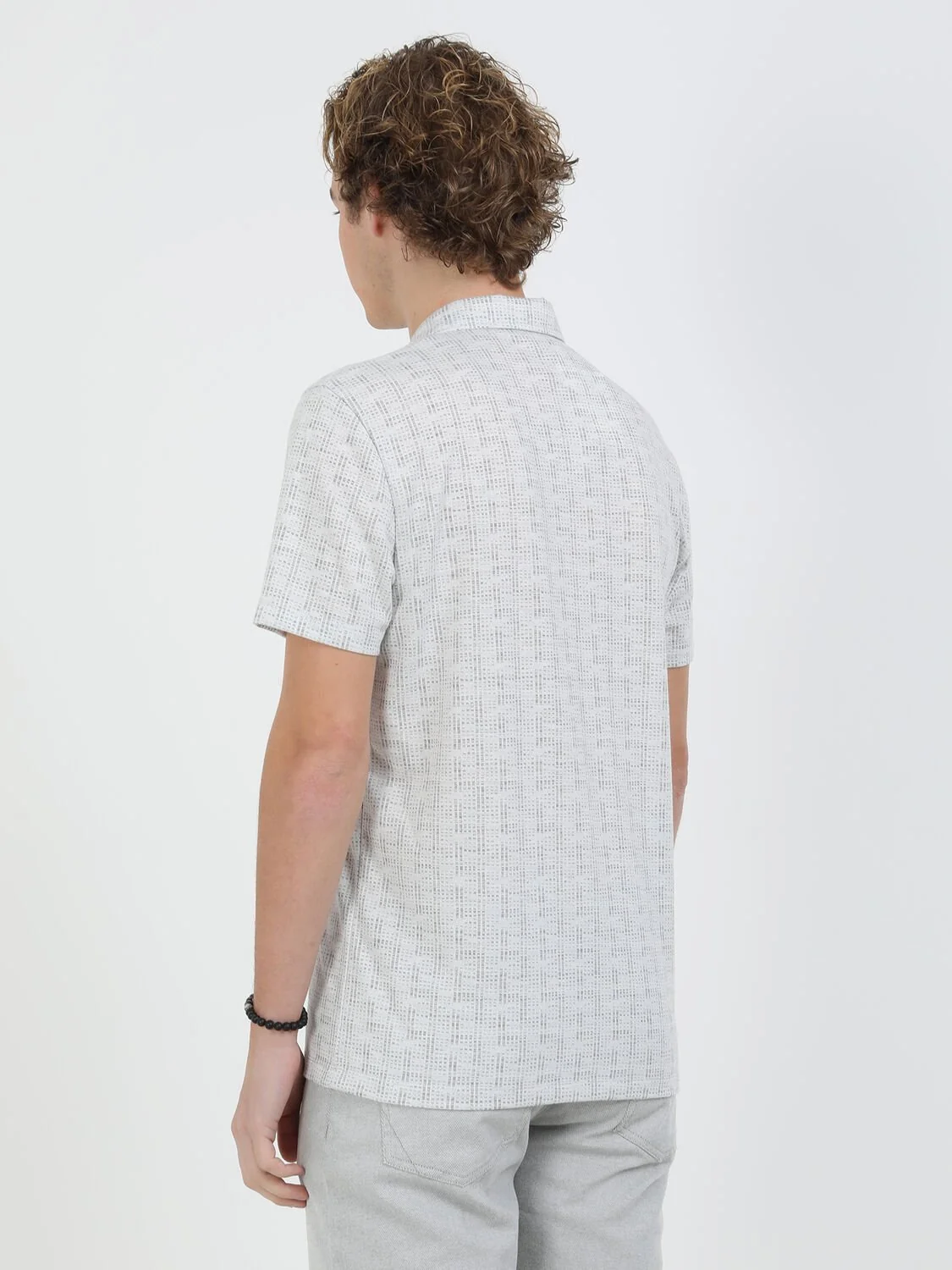 Açık Gri Jakarlı Polo Yaka T-Shirt - 4