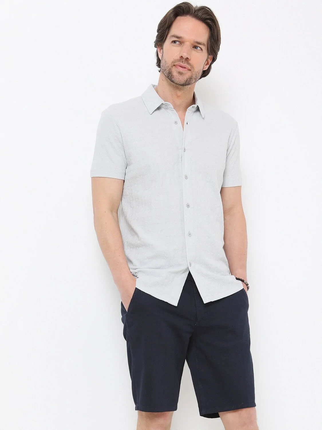 Açık Gri Regular Fit Casual %100 Pamuk Gömlek - 1