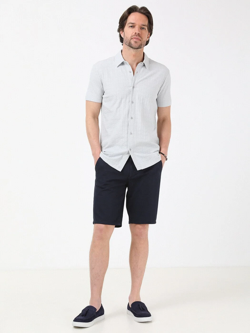 Açık Gri Regular Fit Casual %100 Pamuk Gömlek - 3