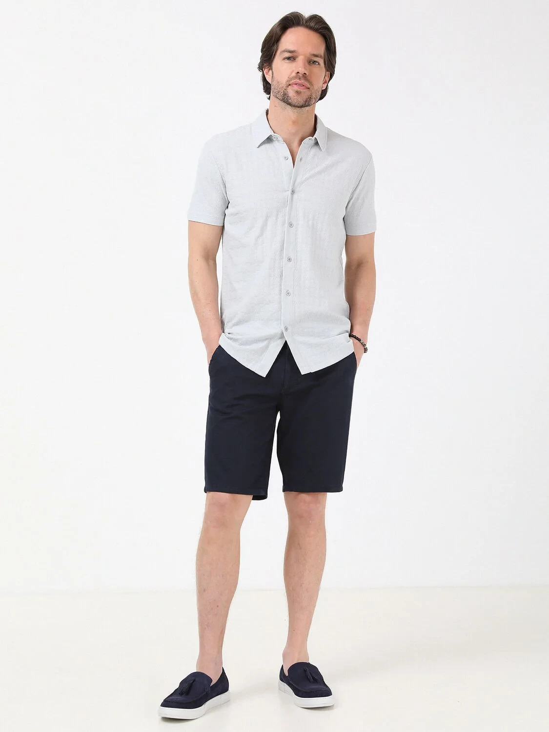 Açık Gri Regular Fit Casual %100 Pamuk Gömlek - 3