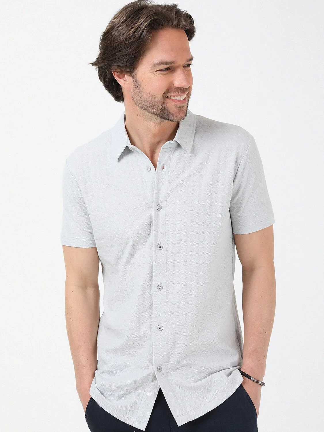 Açık Gri Regular Fit Casual %100 Pamuk Gömlek - 4