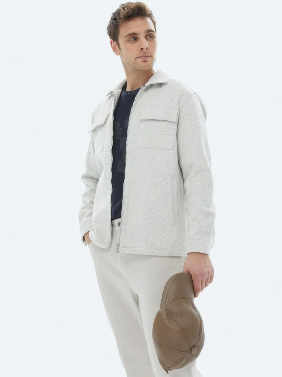 Açık Gri Regular Fit Dokuma Overshırt - 3