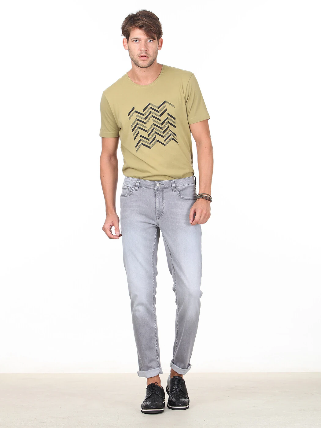 Açık Gri Slim Fit Denim Pamuk Karışımlı Pantolon - 2