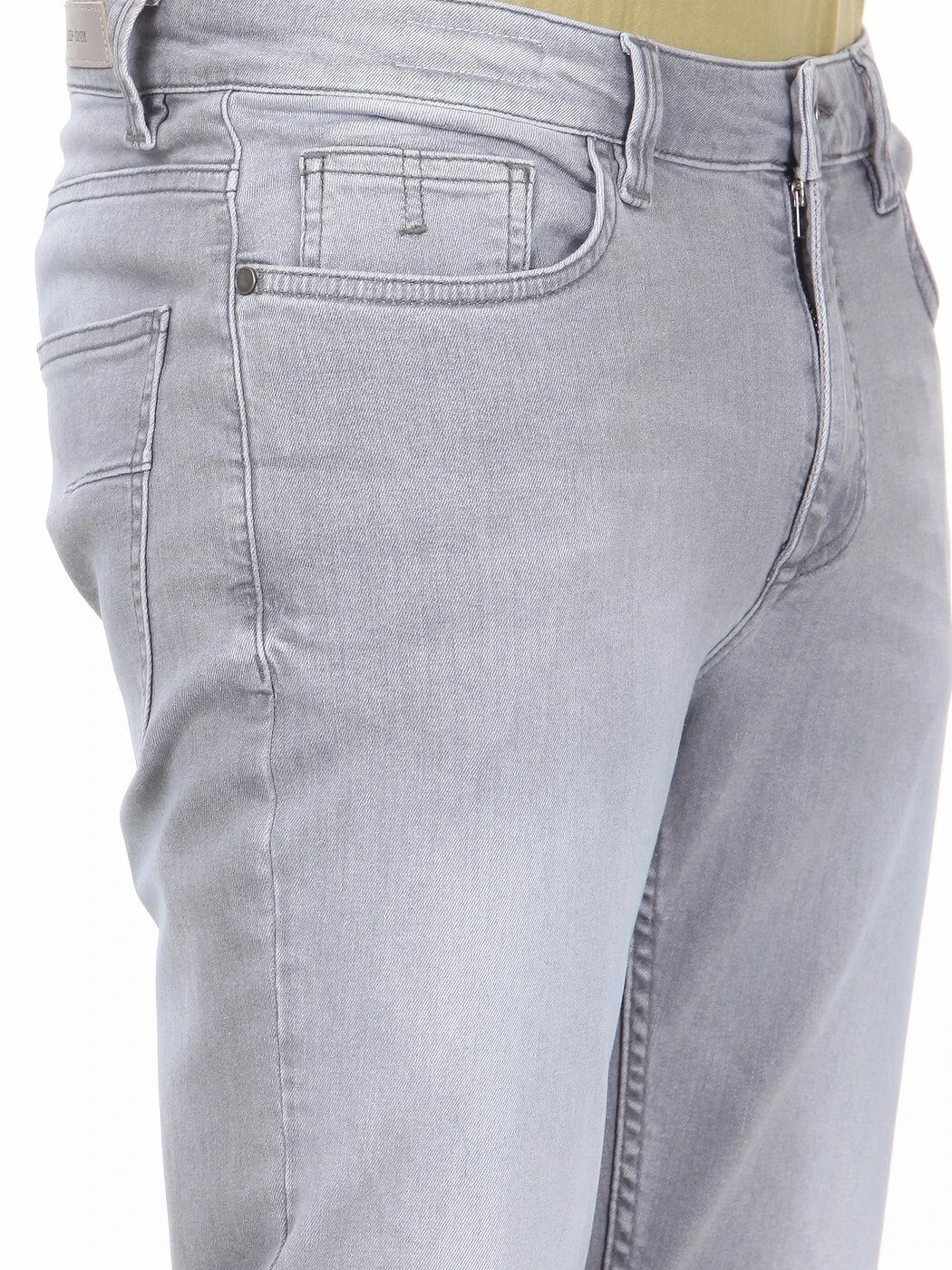 Açık Gri Slim Fit Denim Pamuk Karışımlı Pantolon - 3