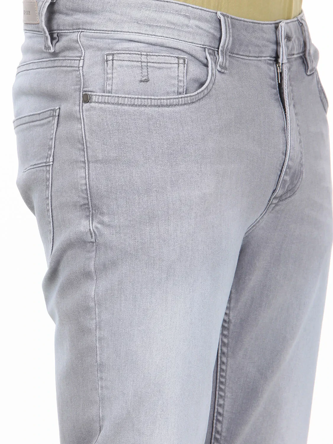 Açık Gri Slim Fit Denim Pamuk Karışımlı Pantolon - 3