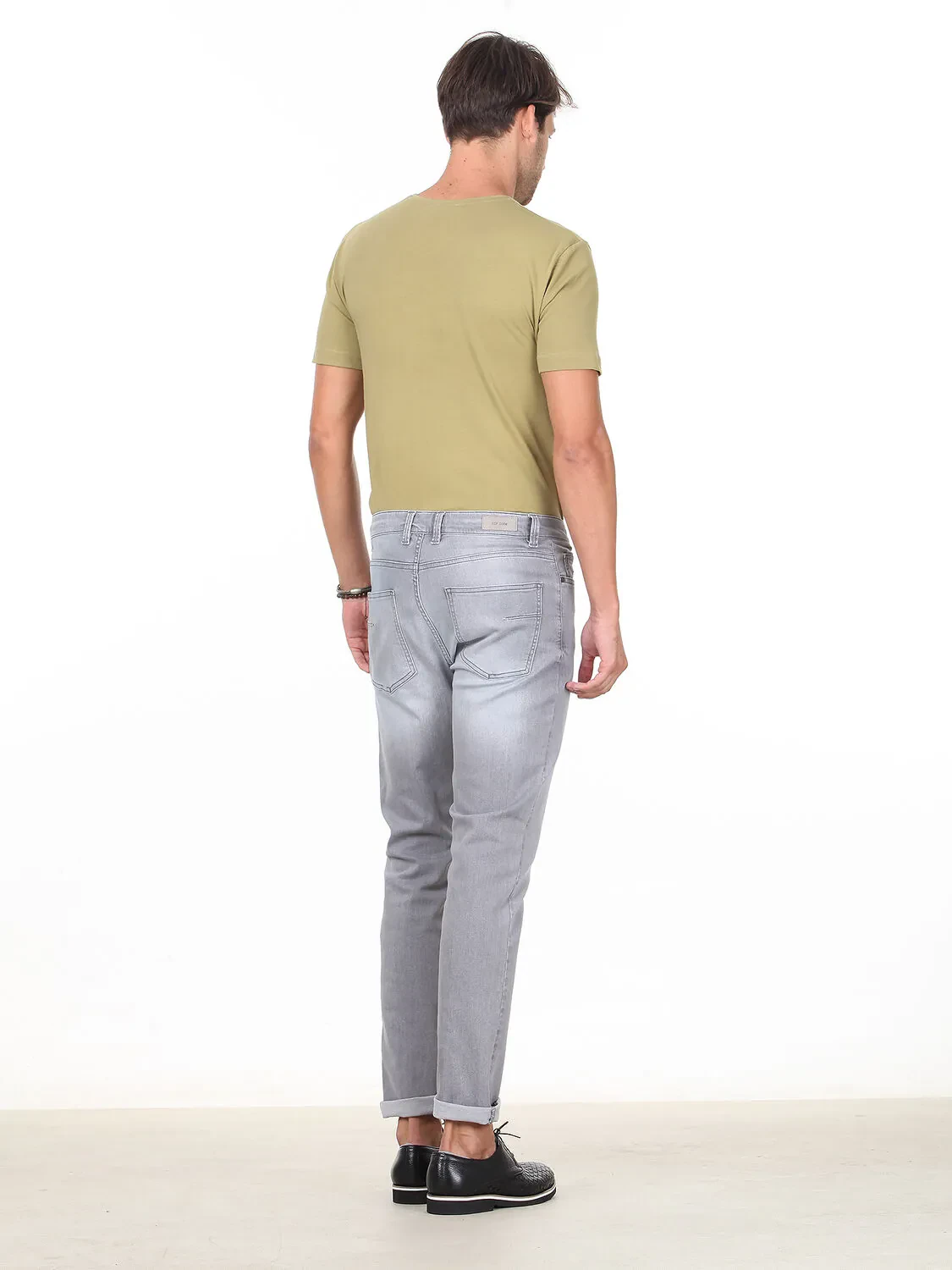 Açık Gri Slim Fit Denim Pamuk Karışımlı Pantolon - 4