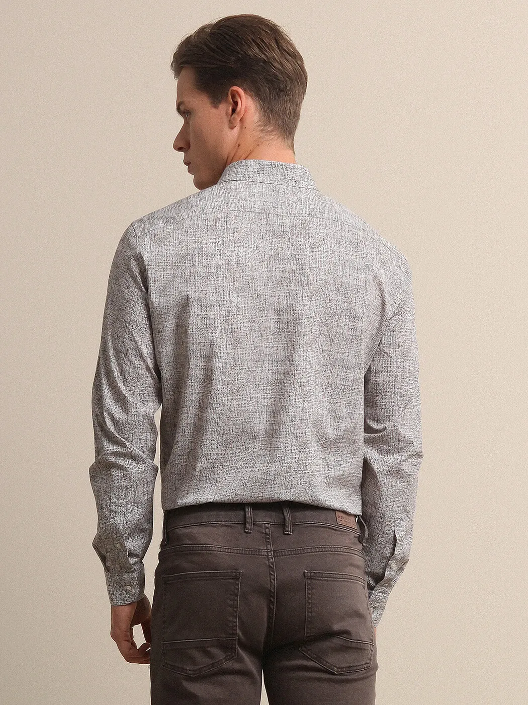 Açık Haki Baskılı Regular Fit Dokuma Casual %100 Pamuk Gömlek - 4