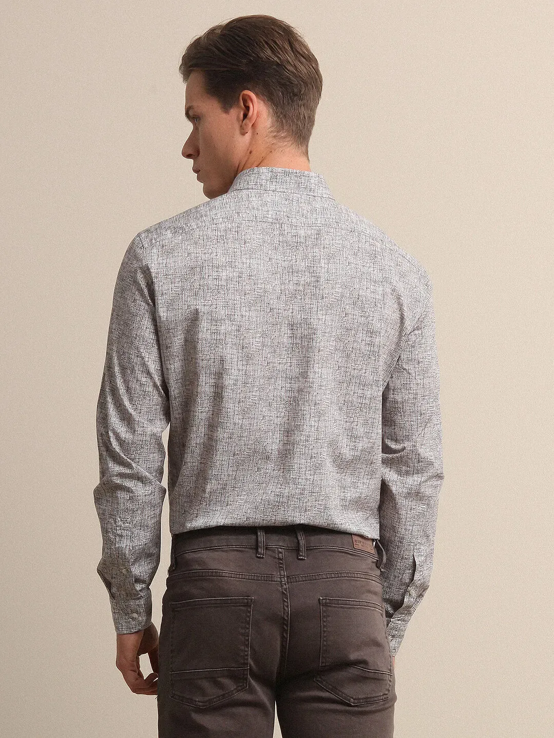 Açık Haki Baskılı Regular Fit Dokuma Casual %100 Pamuk Gömlek - 4