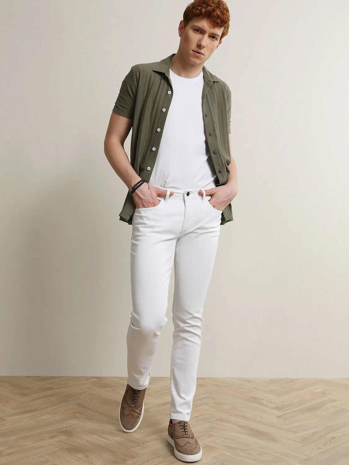Açık Haki Desenli Regular Fit Casual %100 Pamuk Gömlek - 4