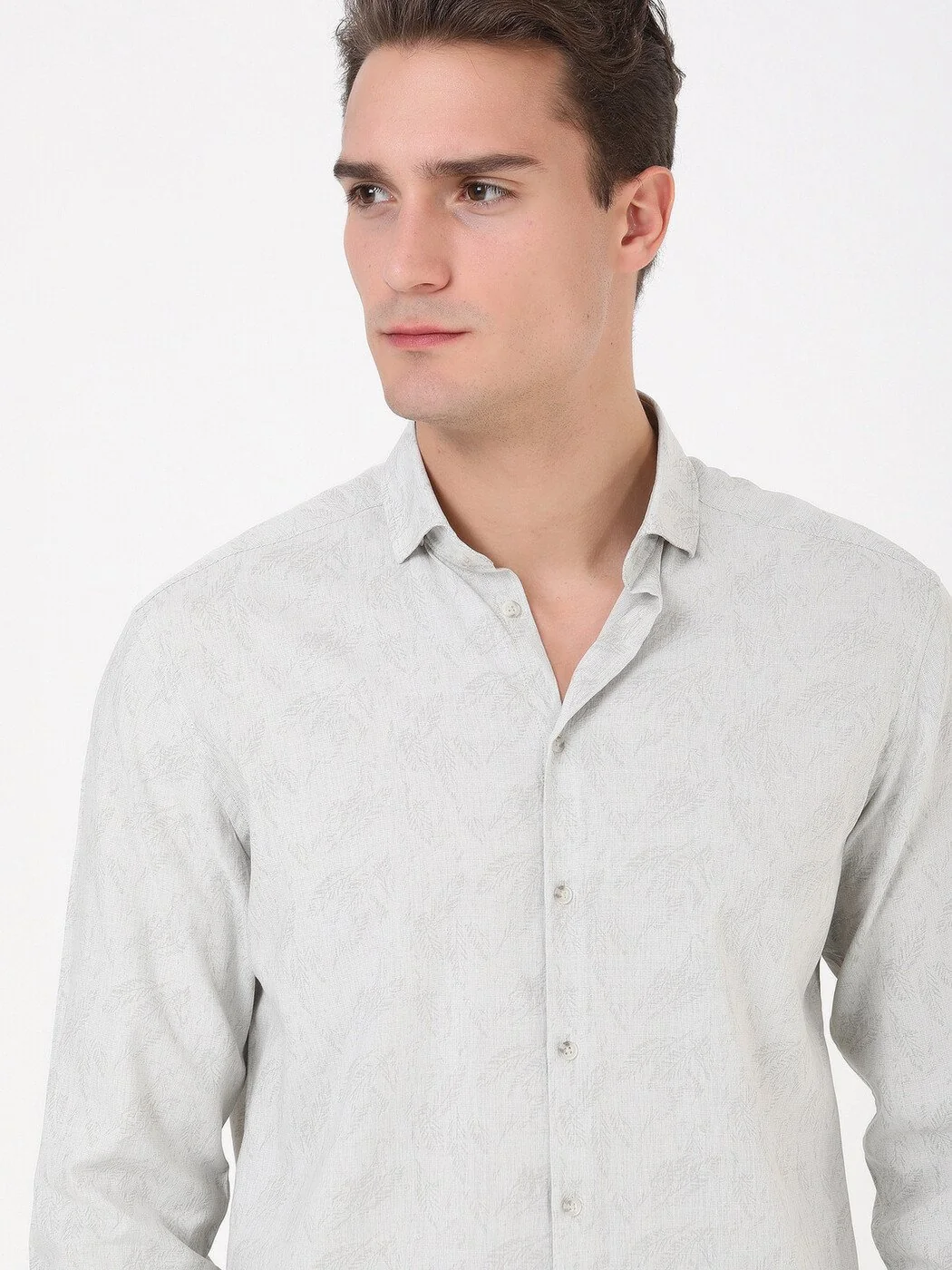 Açık Haki Desenli Regular Fit Dokuma Casual Pamuk Karışımlı Gömlek - 2