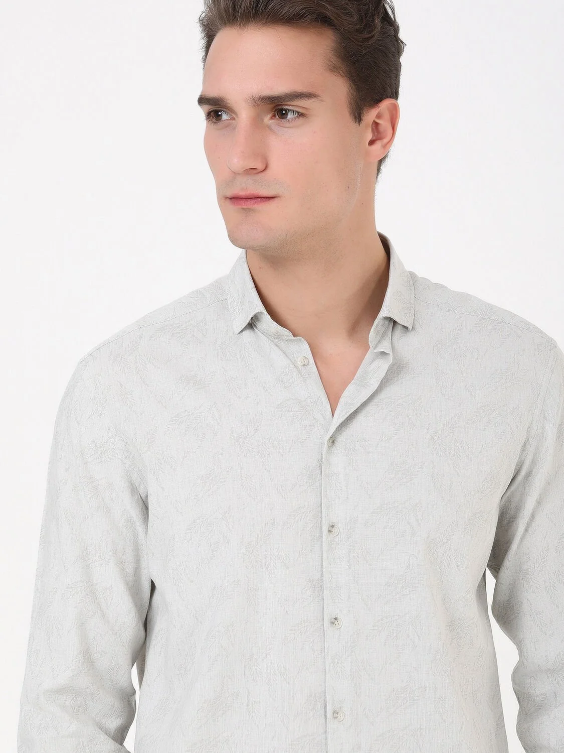 Açık Haki Desenli Regular Fit Dokuma Casual Pamuk Karışımlı Gömlek - 2