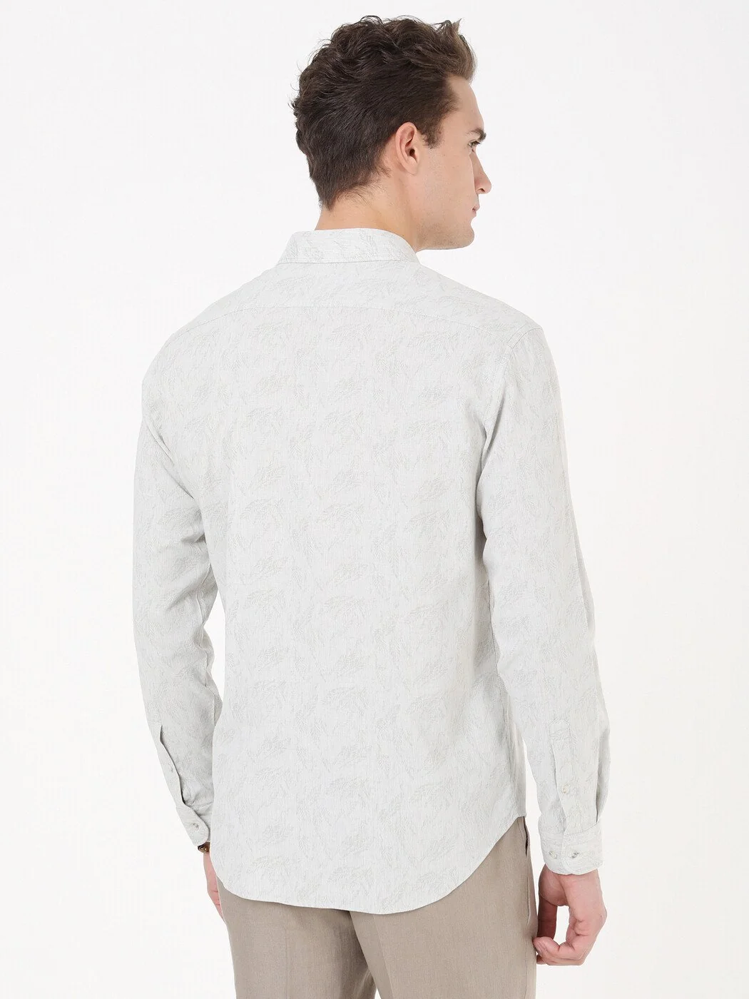 Açık Haki Desenli Regular Fit Dokuma Casual Pamuk Karışımlı Gömlek - 5
