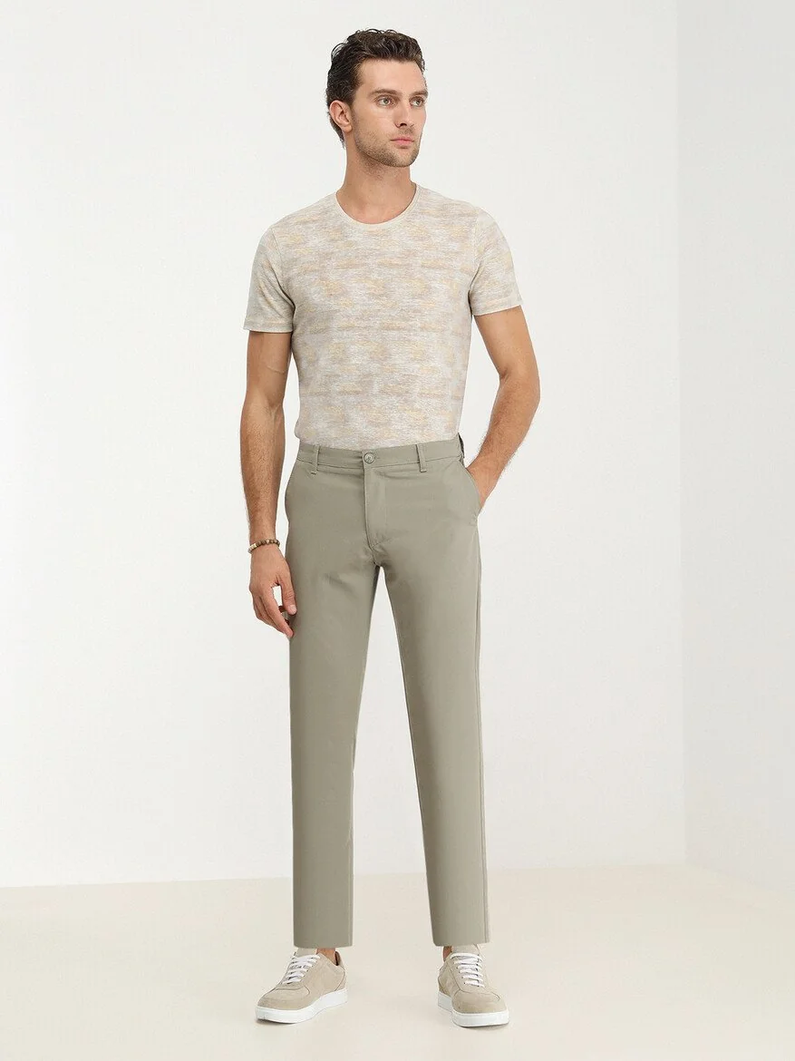 Açık Haki Dokuma Slim Fit Casual Pantolon - 2