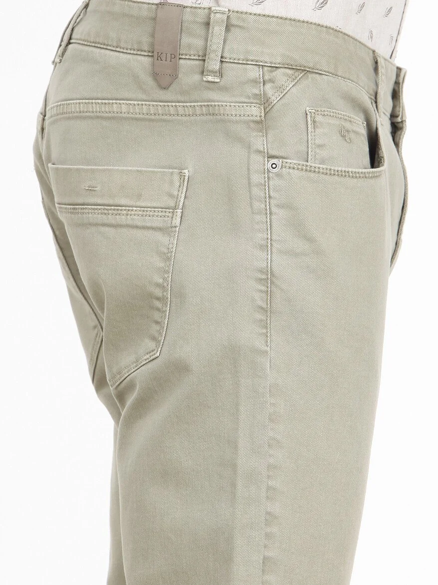 Açık Haki Düz Dokuma Regular Fit Casual Pamuk Karışımlı Pantolon - 1