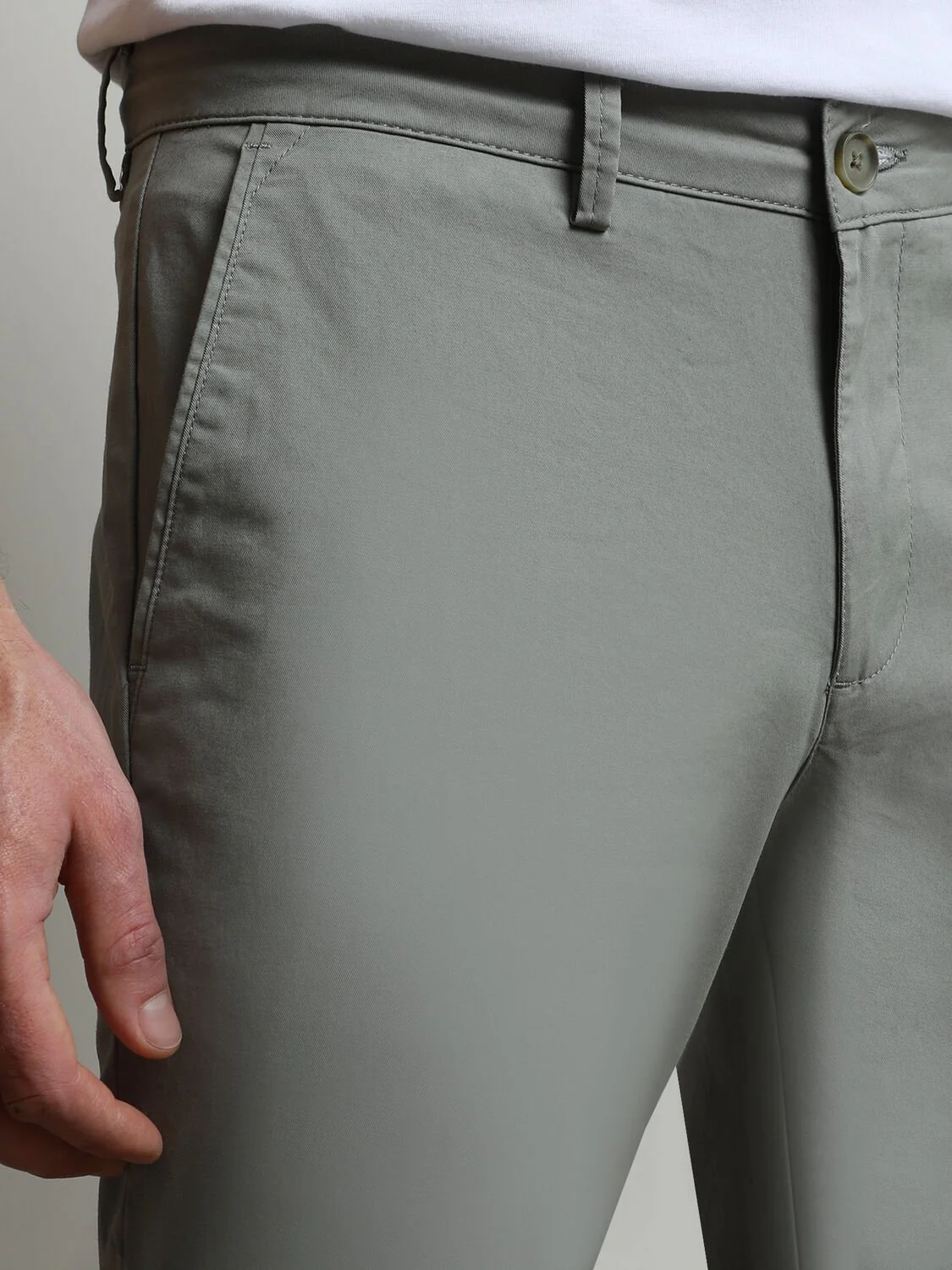 Açık Haki Düz Dokuma Regular Fit Casual Pamuk Karışımlı Pantolon - 3