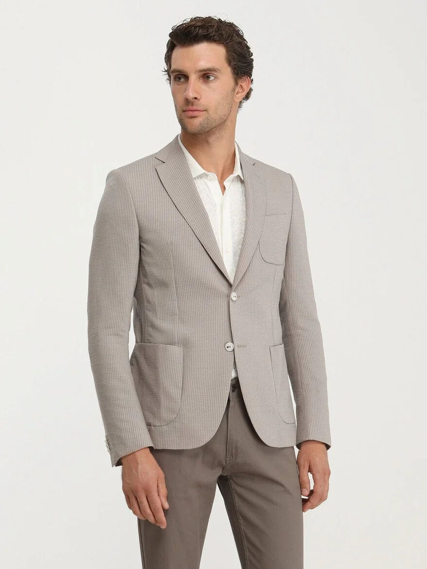 Açık Kahve Çizgili Modern Fit Takım Elbise - 4