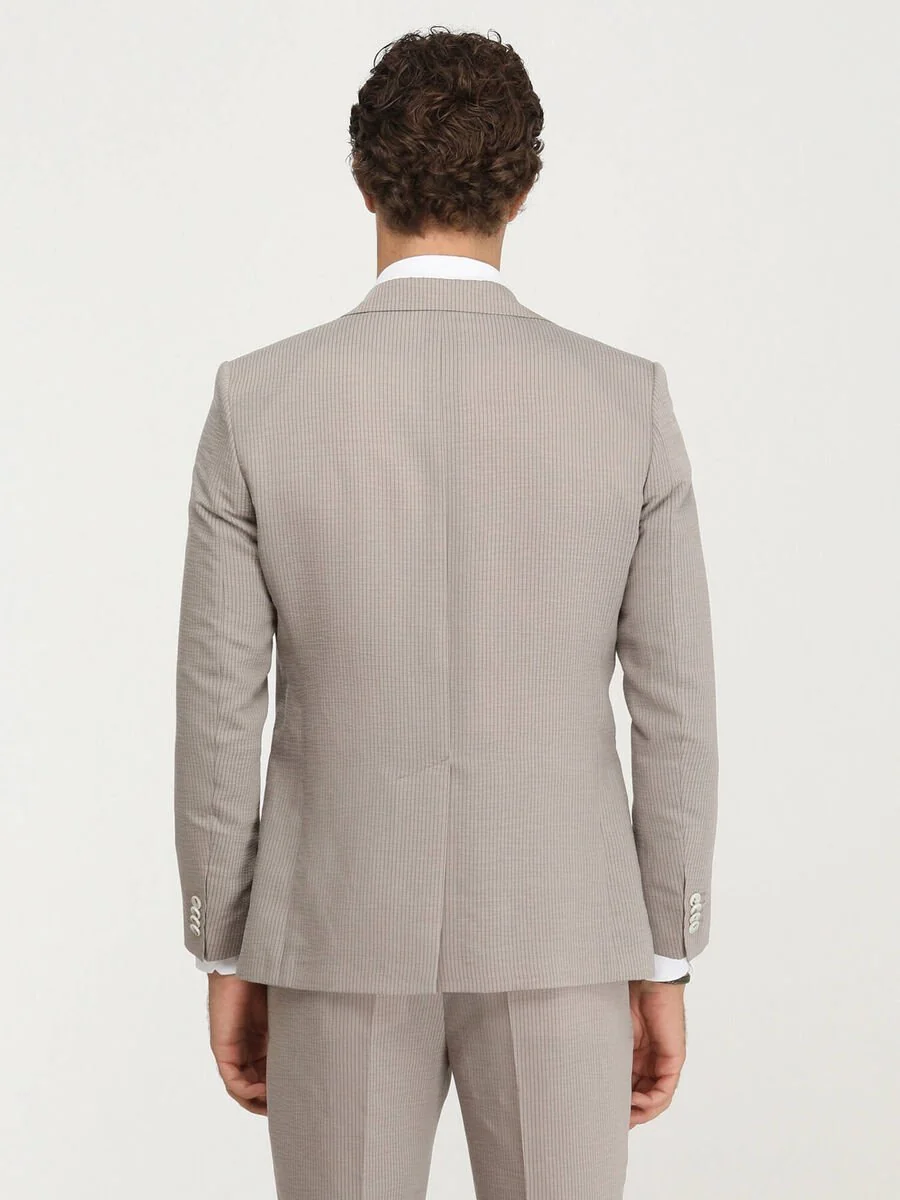 Açık Kahve Çizgili Modern Fit Takım Elbise - 6