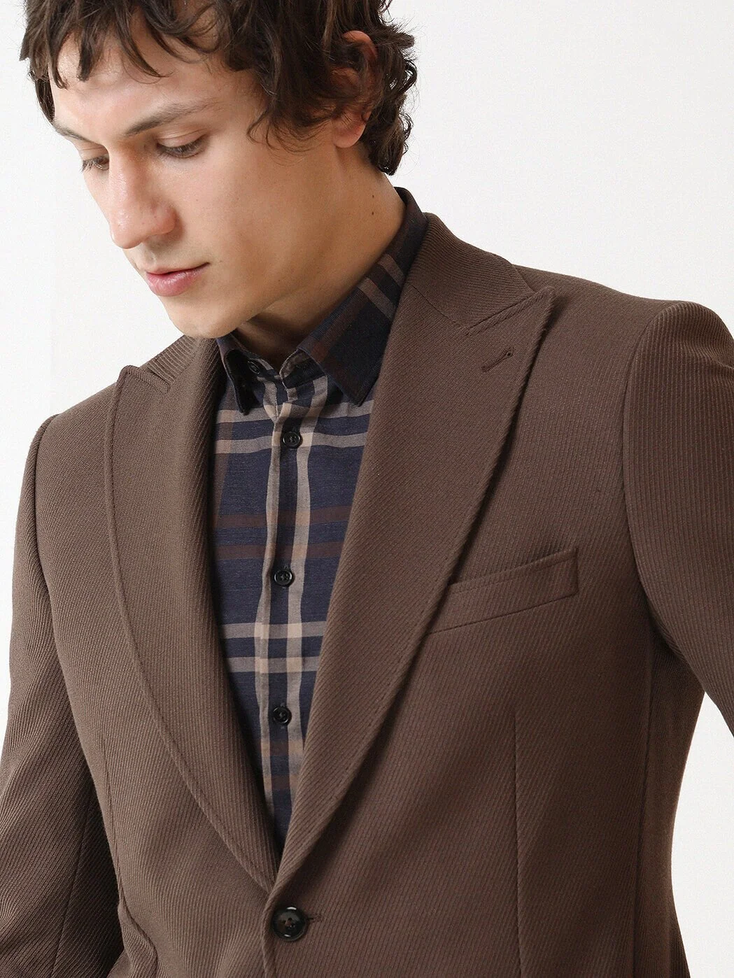 Açık Kahve Desenli Slim Fit Ceket - 2