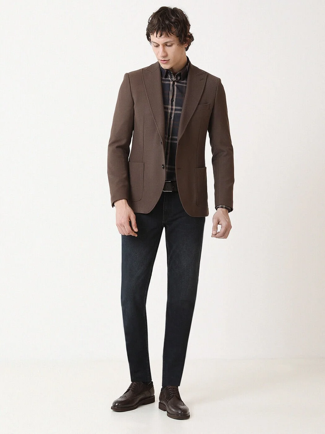 Açık Kahve Desenli Slim Fit Ceket - 3