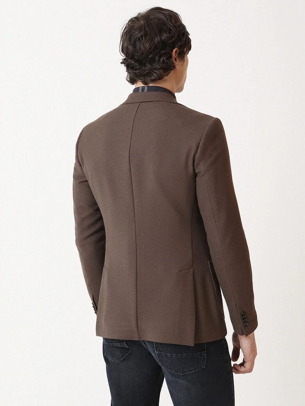 Açık Kahve Desenli Slim Fit Ceket - 5