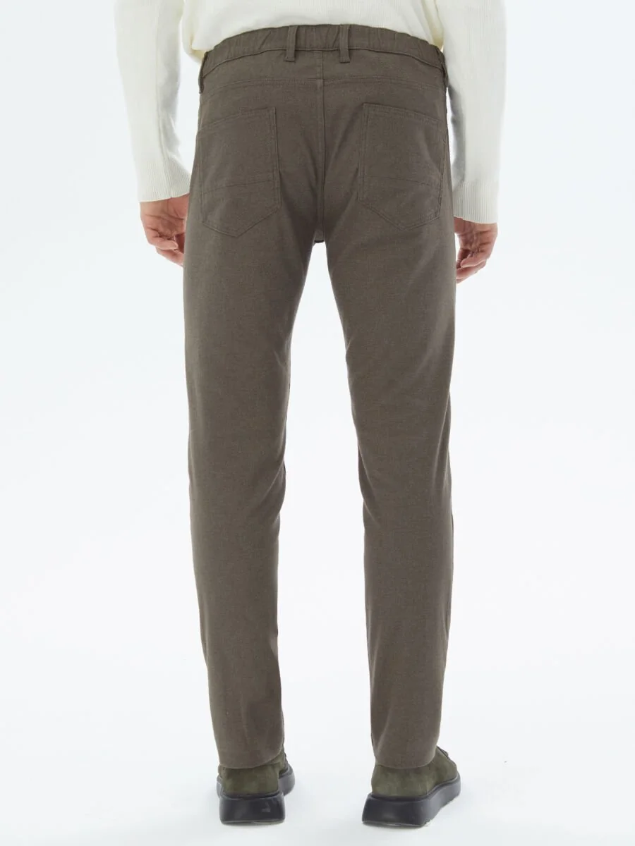 Açık Kahve Dokuma Slim Fit Casual Pamuk Karışımlı Pantolon - 5