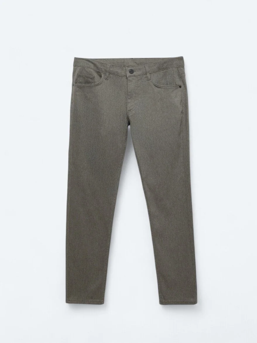 Açık Kahve Dokuma Slim Fit Casual Pamuk Karışımlı Pantolon - 6