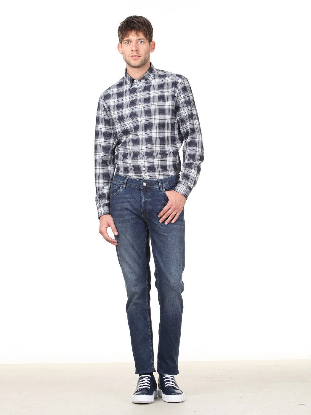 Açık Lacivert Denim Pamuk Karışımlı Pantolon - 1