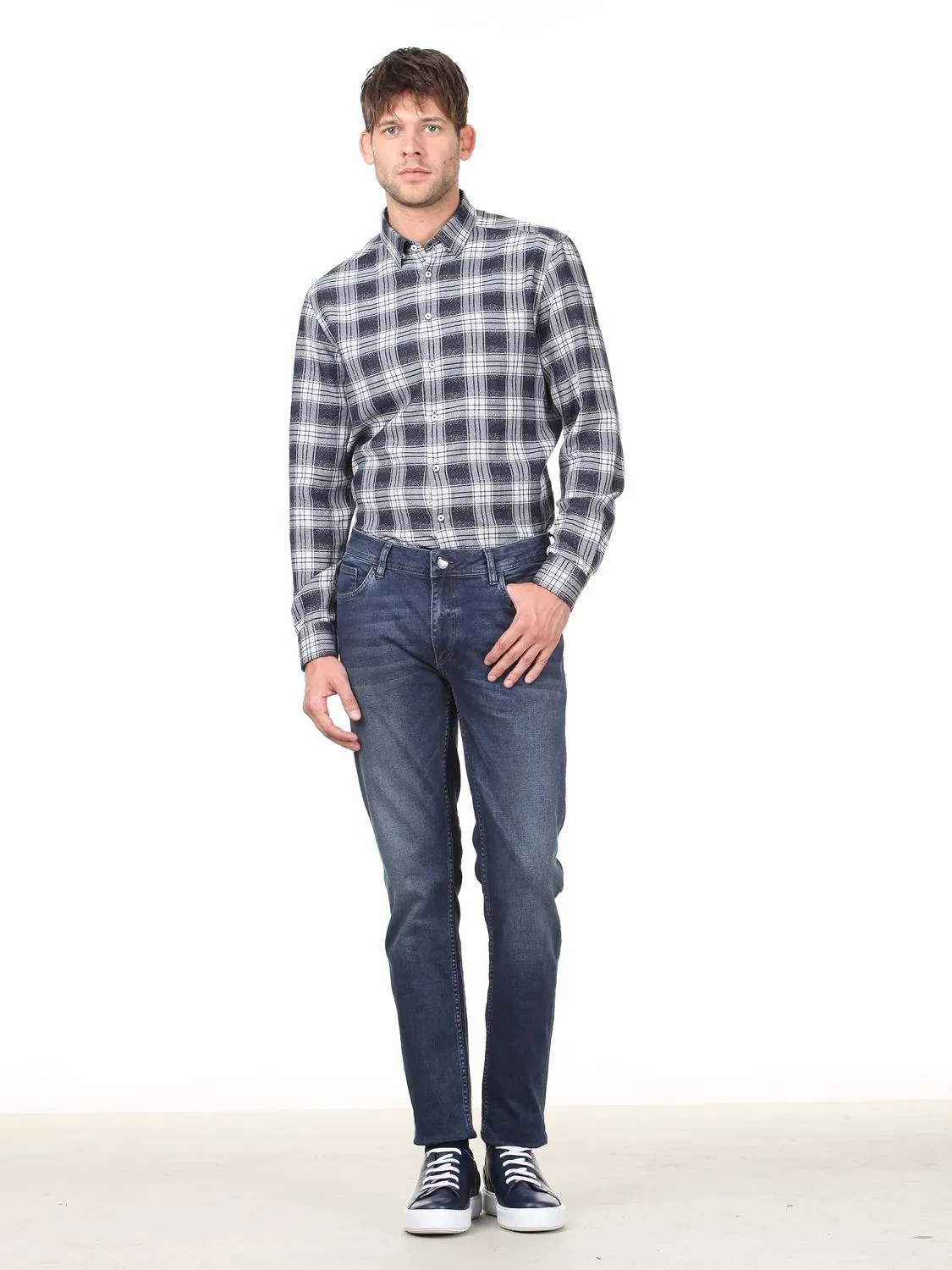 Açık Lacivert Denim Pamuk Karışımlı Pantolon - 1