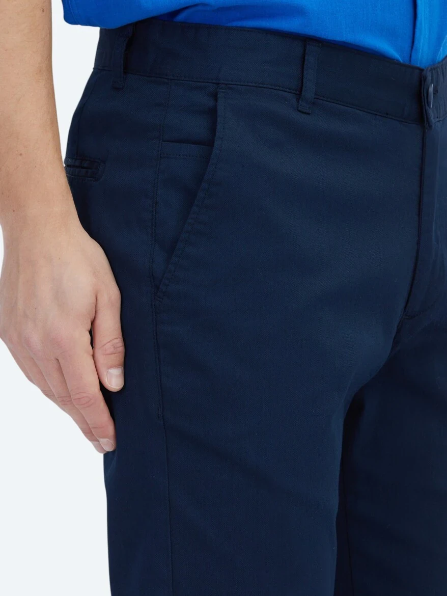 Açık Lacivert Dokuma Casual Pamuk Karışımlı Pantolon - 3