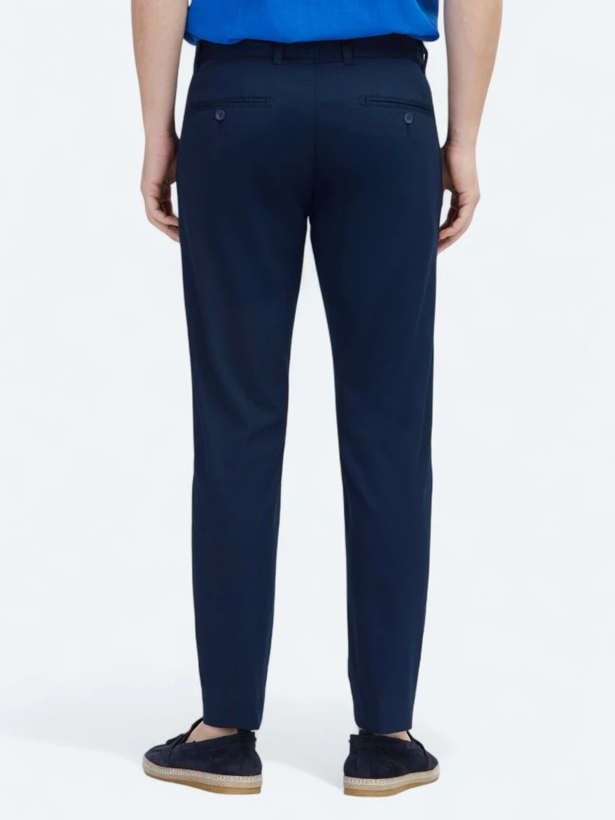 Açık Lacivert Dokuma Casual Pamuk Karışımlı Pantolon - 4
