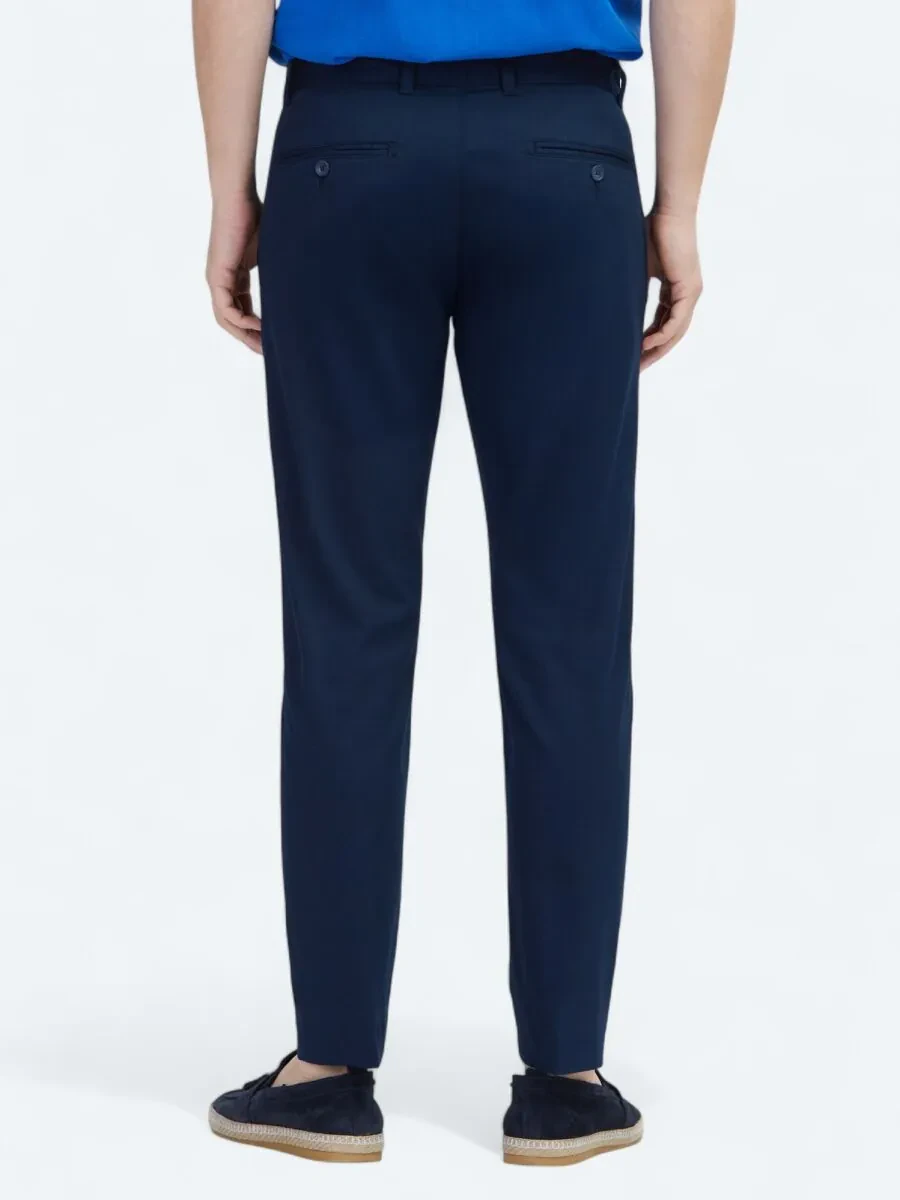 Açık Lacivert Dokuma Casual Pamuk Karışımlı Pantolon - 4