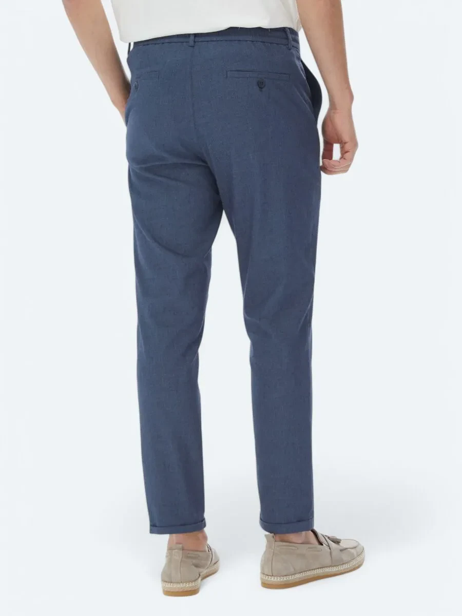 Açık Lacivert Dokuma Jogging Fit Casual Pamuk Karışımlı Pantolon - 4