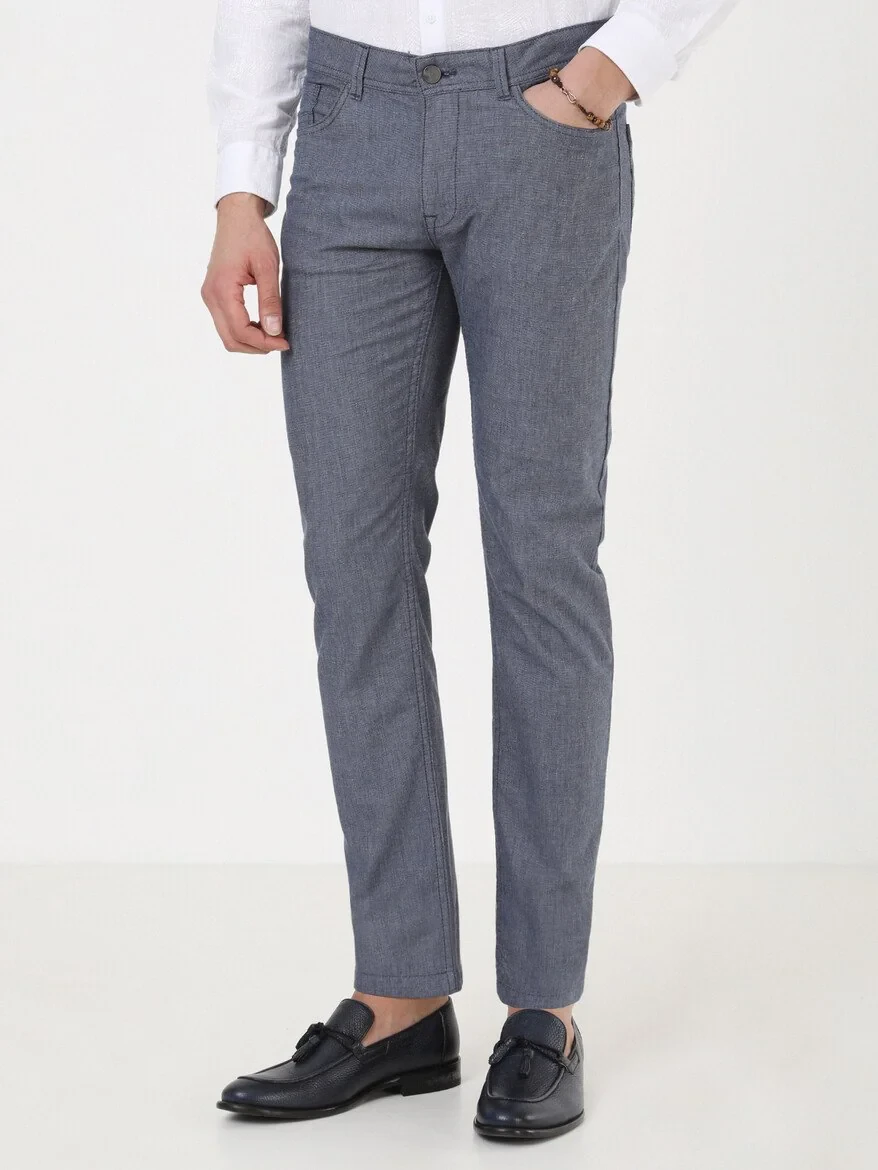 Açık Lacivert Dokuma Regular Fit Casual Pamuk Karışımlı Pantolon - 1