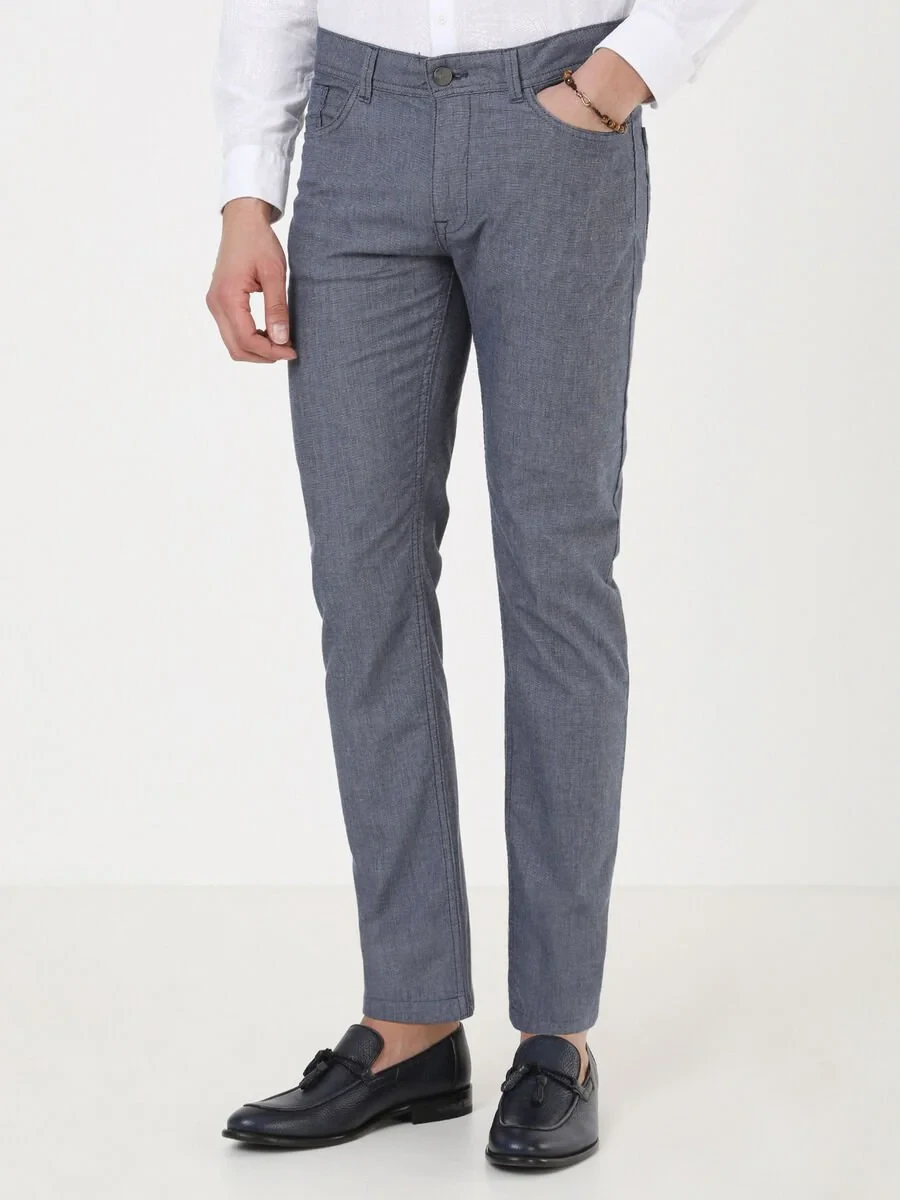 Açık Lacivert Dokuma Regular Fit Casual Pamuk Karışımlı Pantolon - 1