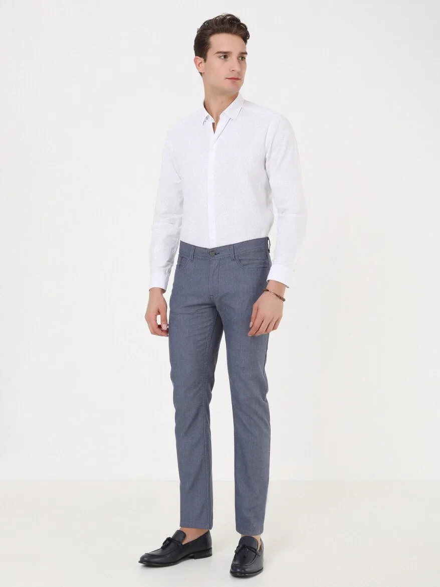 Açık Lacivert Dokuma Regular Fit Casual Pamuk Karışımlı Pantolon - 2