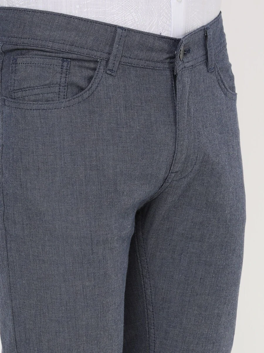 Açık Lacivert Dokuma Regular Fit Casual Pamuk Karışımlı Pantolon - 3