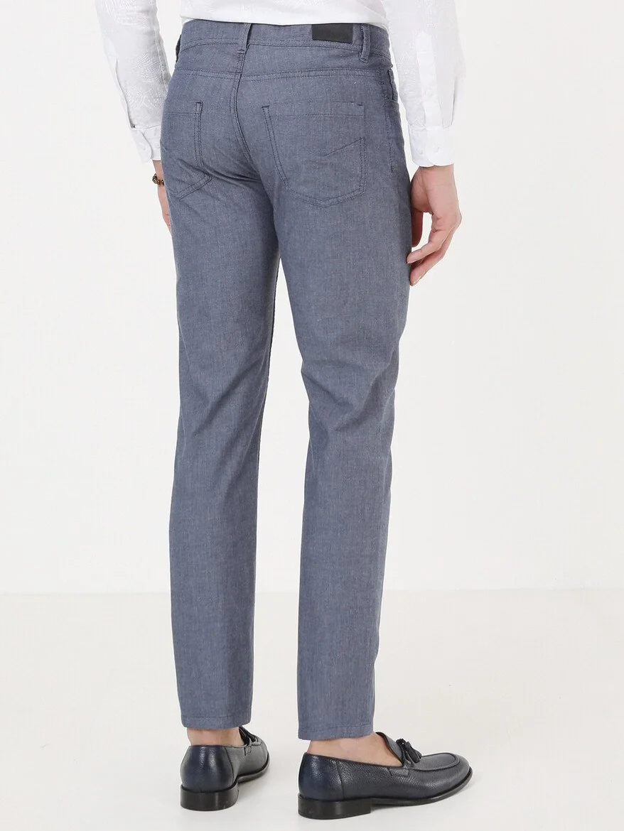 Açık Lacivert Dokuma Regular Fit Casual Pamuk Karışımlı Pantolon - 4