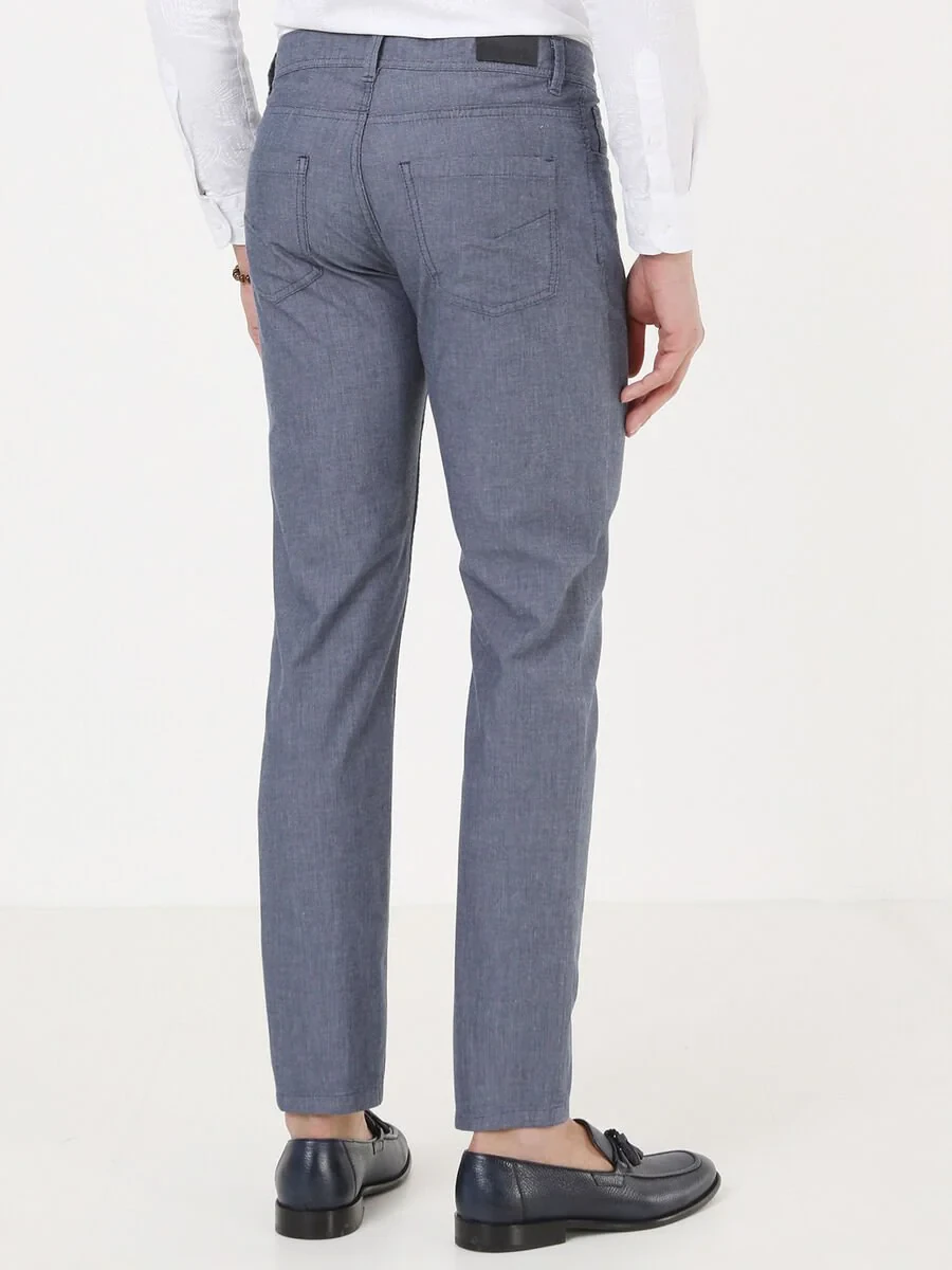 Açık Lacivert Dokuma Regular Fit Casual Pamuk Karışımlı Pantolon - 4