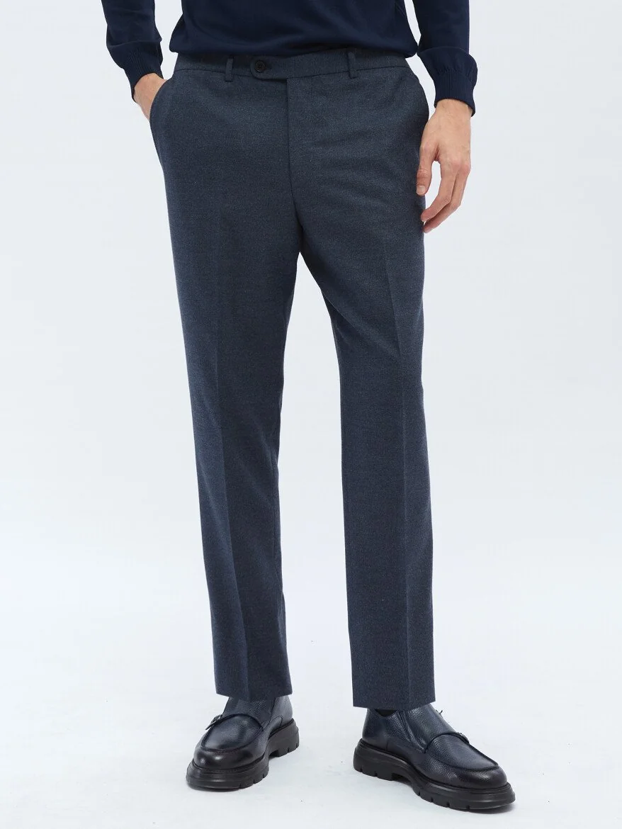Açık Lacivert Düz Dokuma Fitted Fit Klasik Pantolon - 2