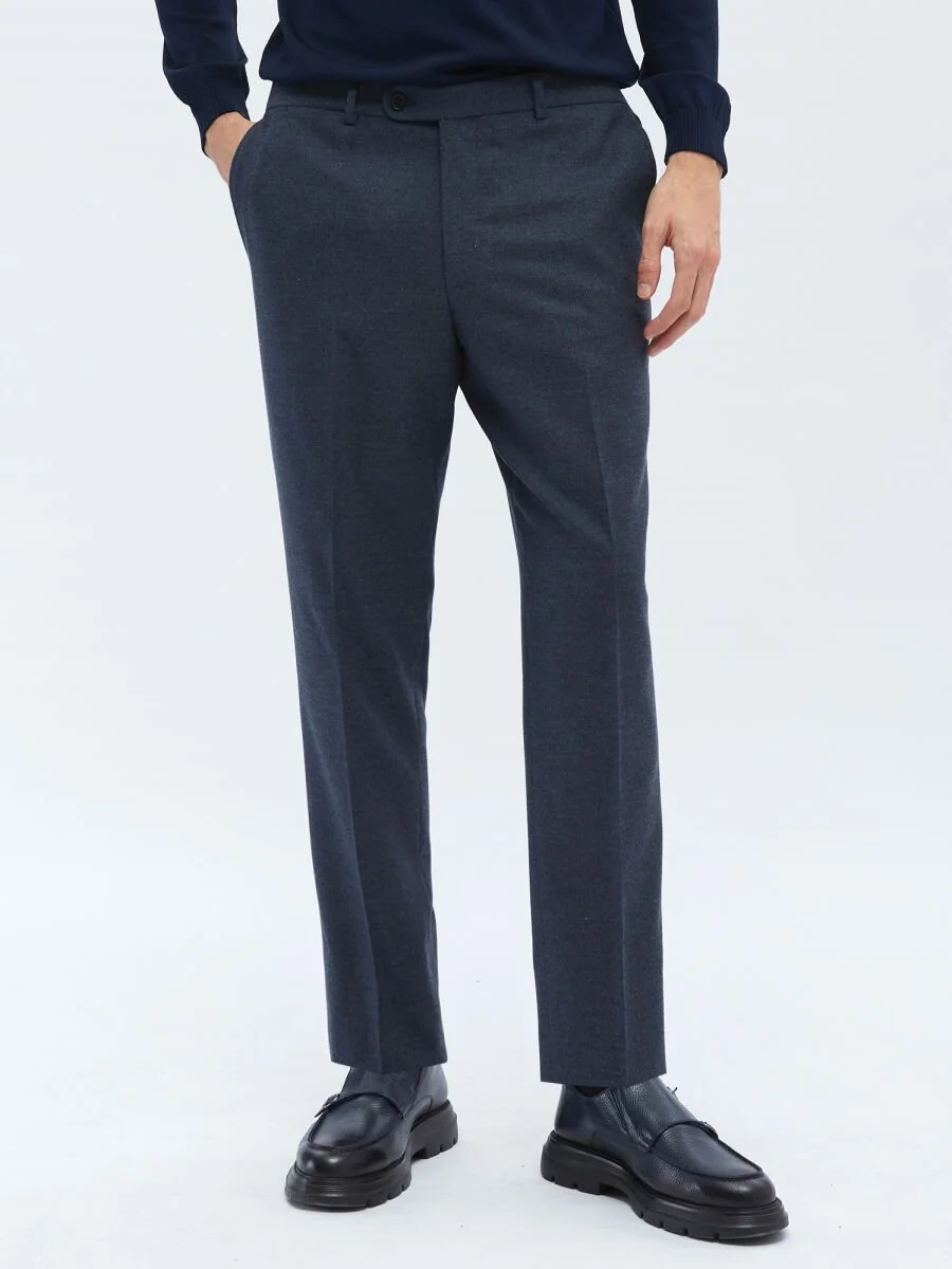 Açık Lacivert Düz Dokuma Fitted Fit Klasik Pantolon - 2