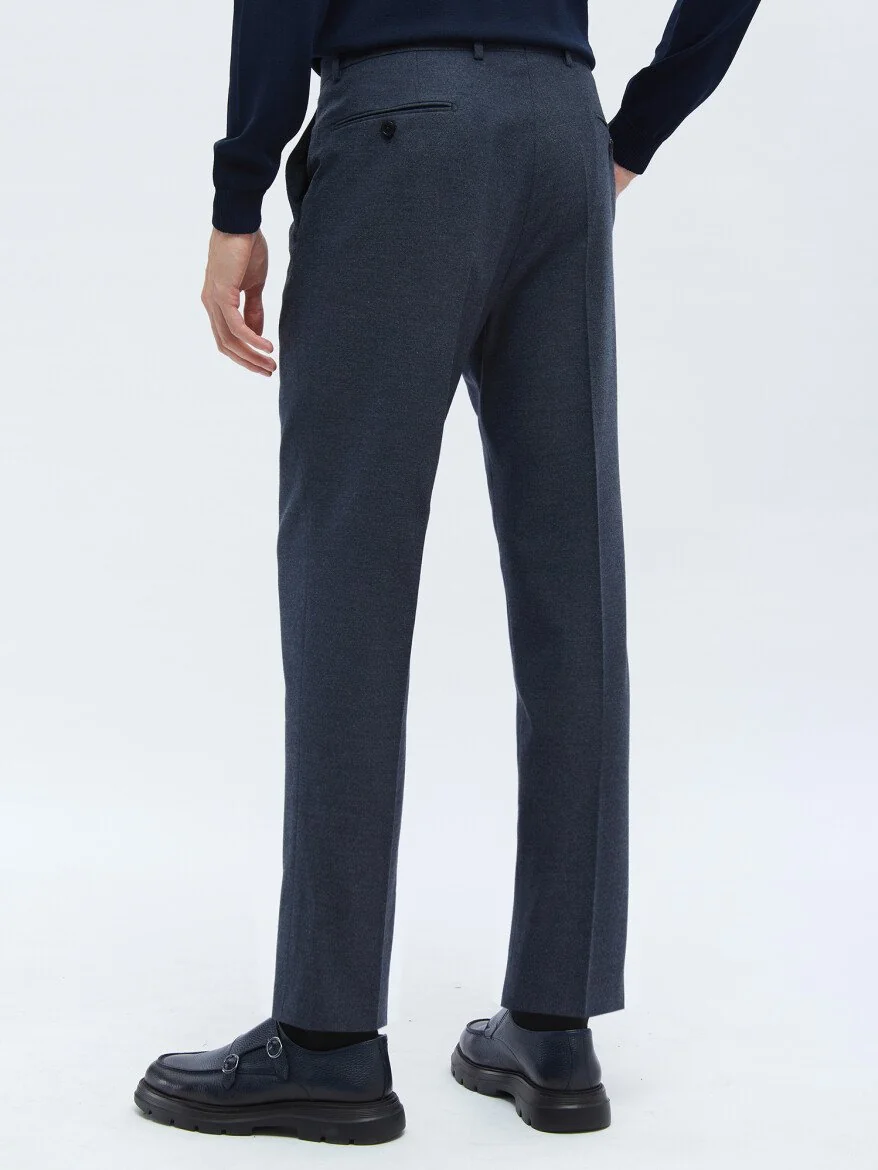 Açık Lacivert Düz Dokuma Fitted Fit Klasik Pantolon - 4