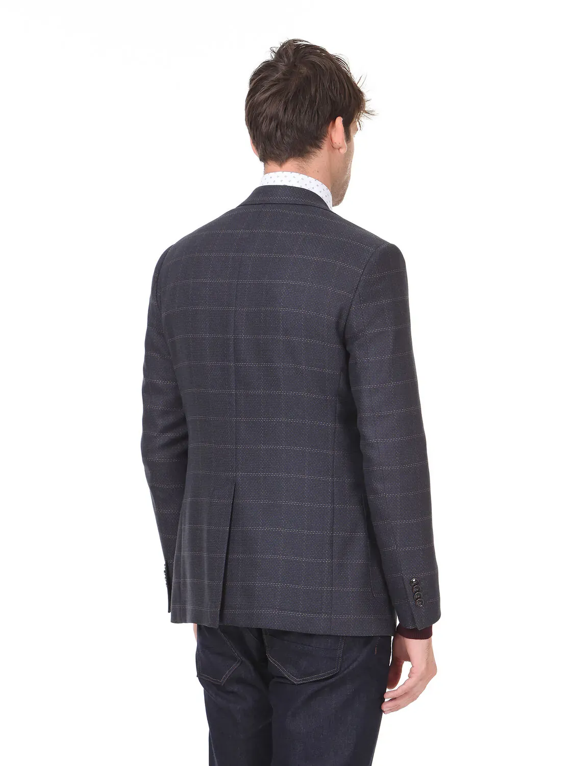 Açık Lacivert Kareli Modern Fit Ceket - 4