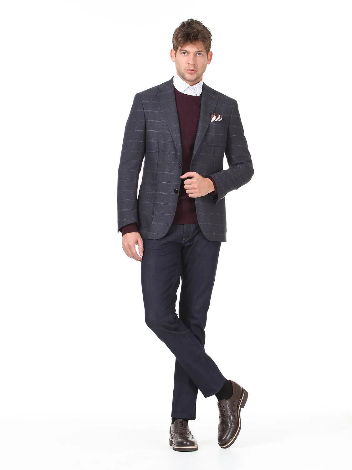 Açık Lacivert Kareli Regular Fit Ceket - 3