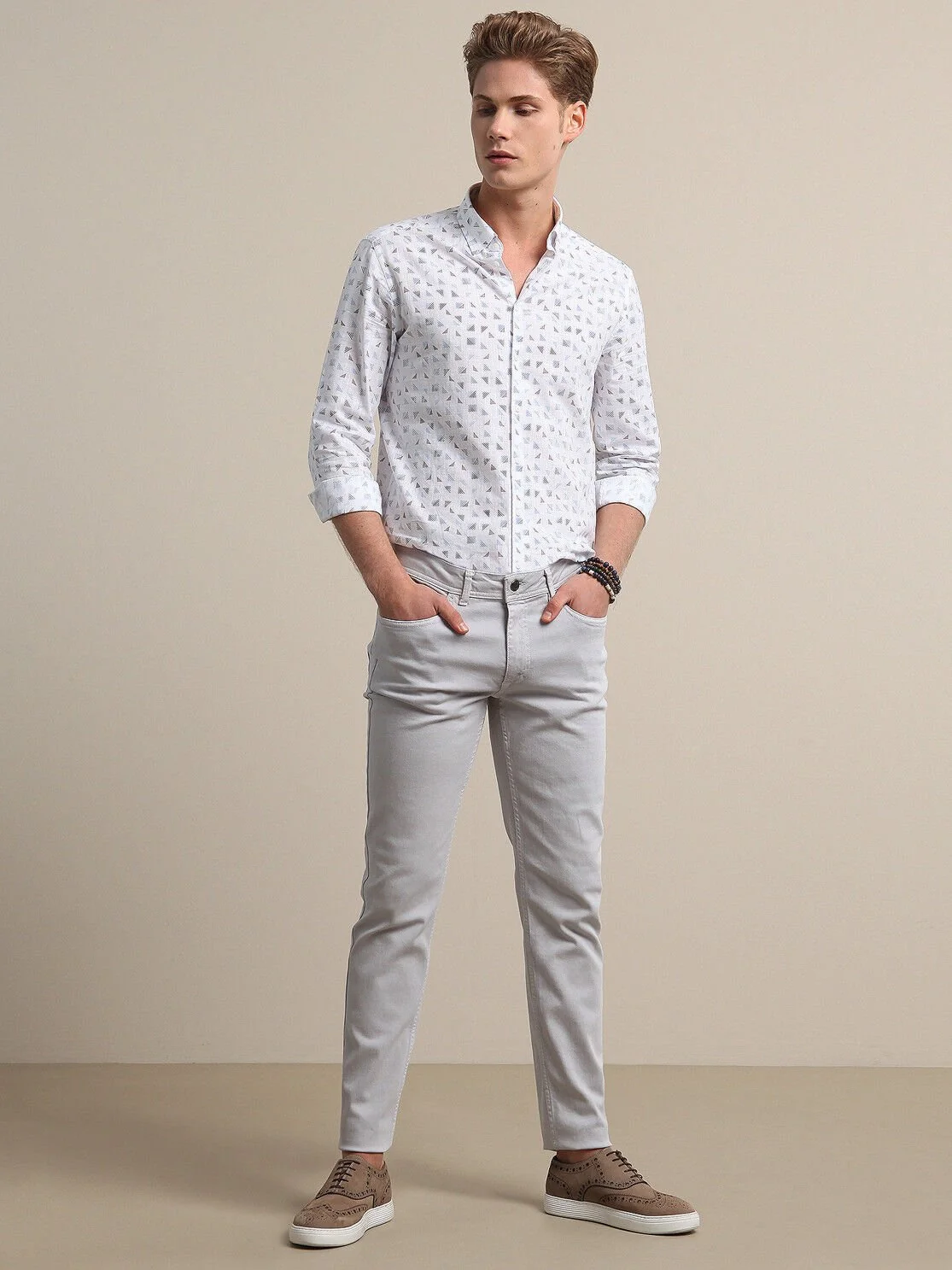 Açık Mavi Baskılı Regular Fit Dokuma Casual %100 Pamuk Gömlek - 1