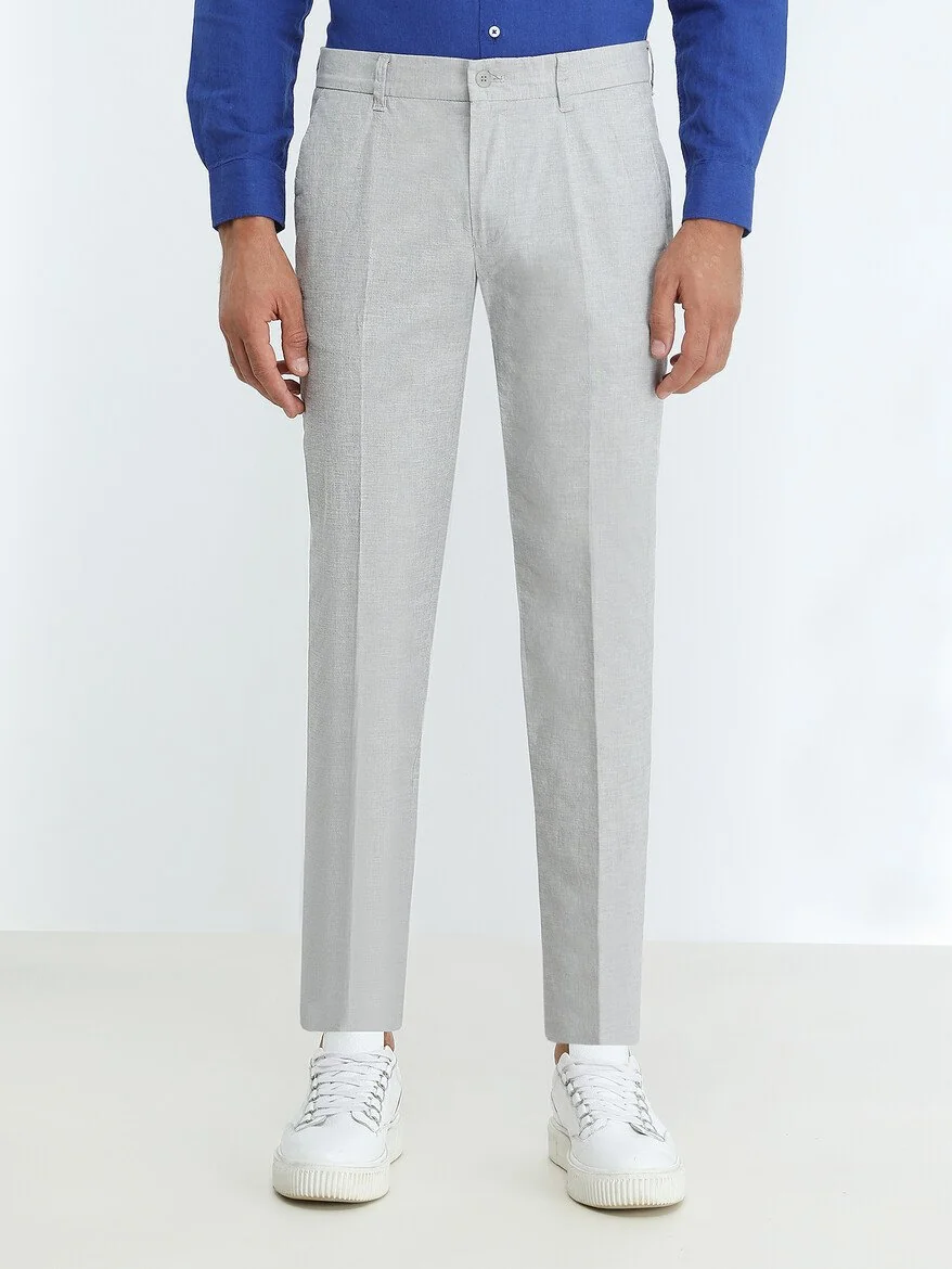 Açık Mavi Dokuma Slim Fit Smart Casual Pamuk Karışımlı Pantolon - 1